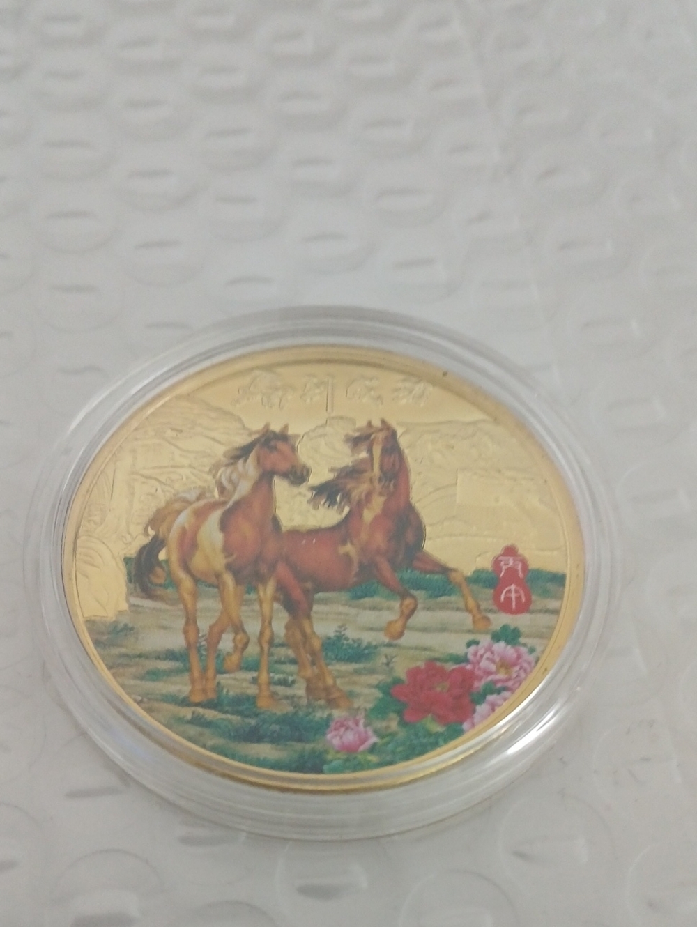 Decorative Horse Gold Tone Collectible Coin - Multicolor Enamel